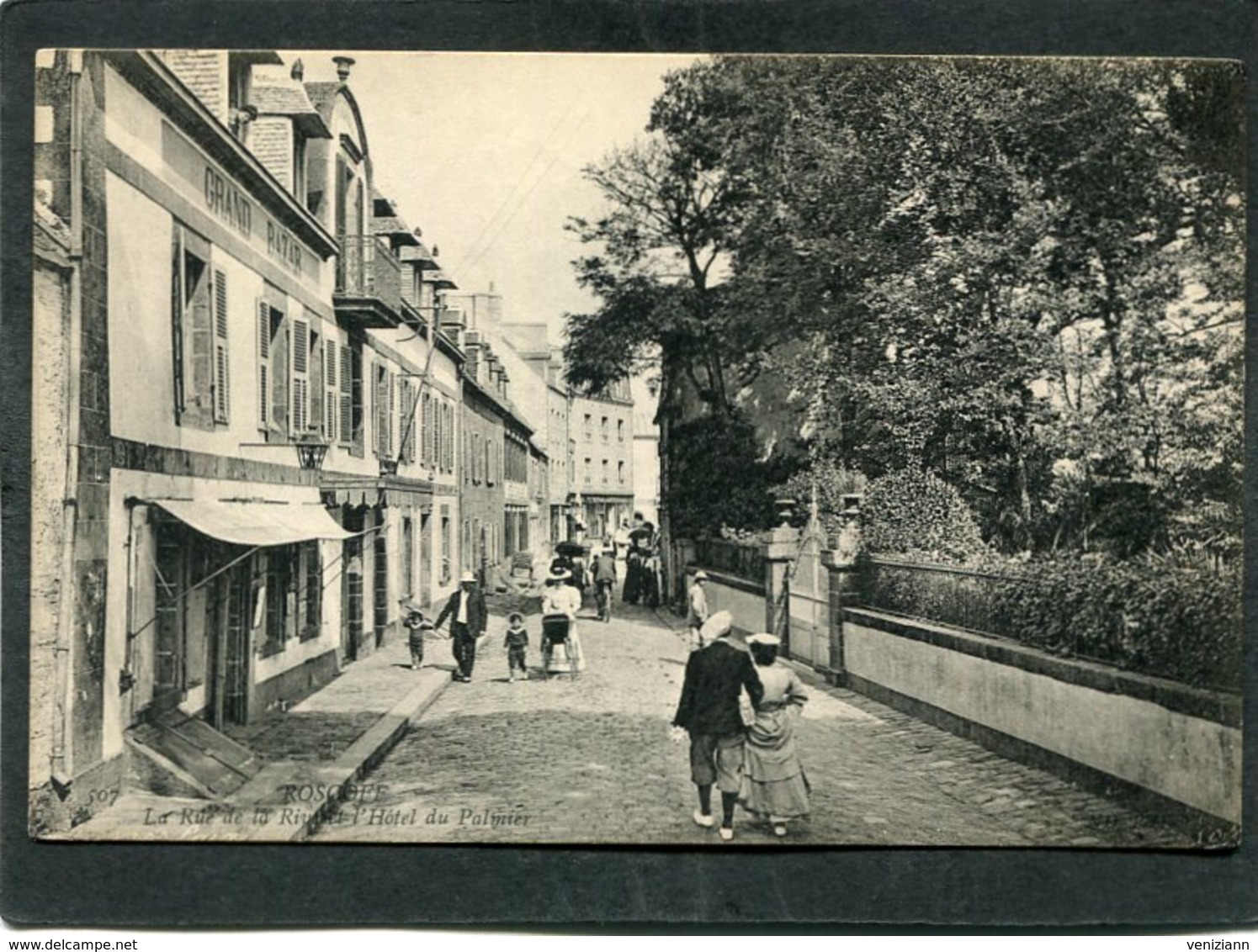 CPA - ROSCOFF - La Rue De La Rive Et L'Hôtel Du Palmier, Animé - Roscoff