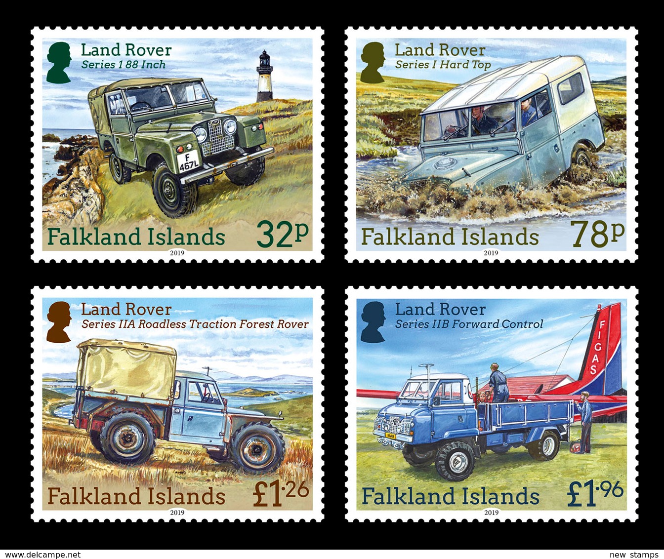 Falkland Islands 2019 Transport Cars Land Rovers Lighthouse 4v MNH - Voitures