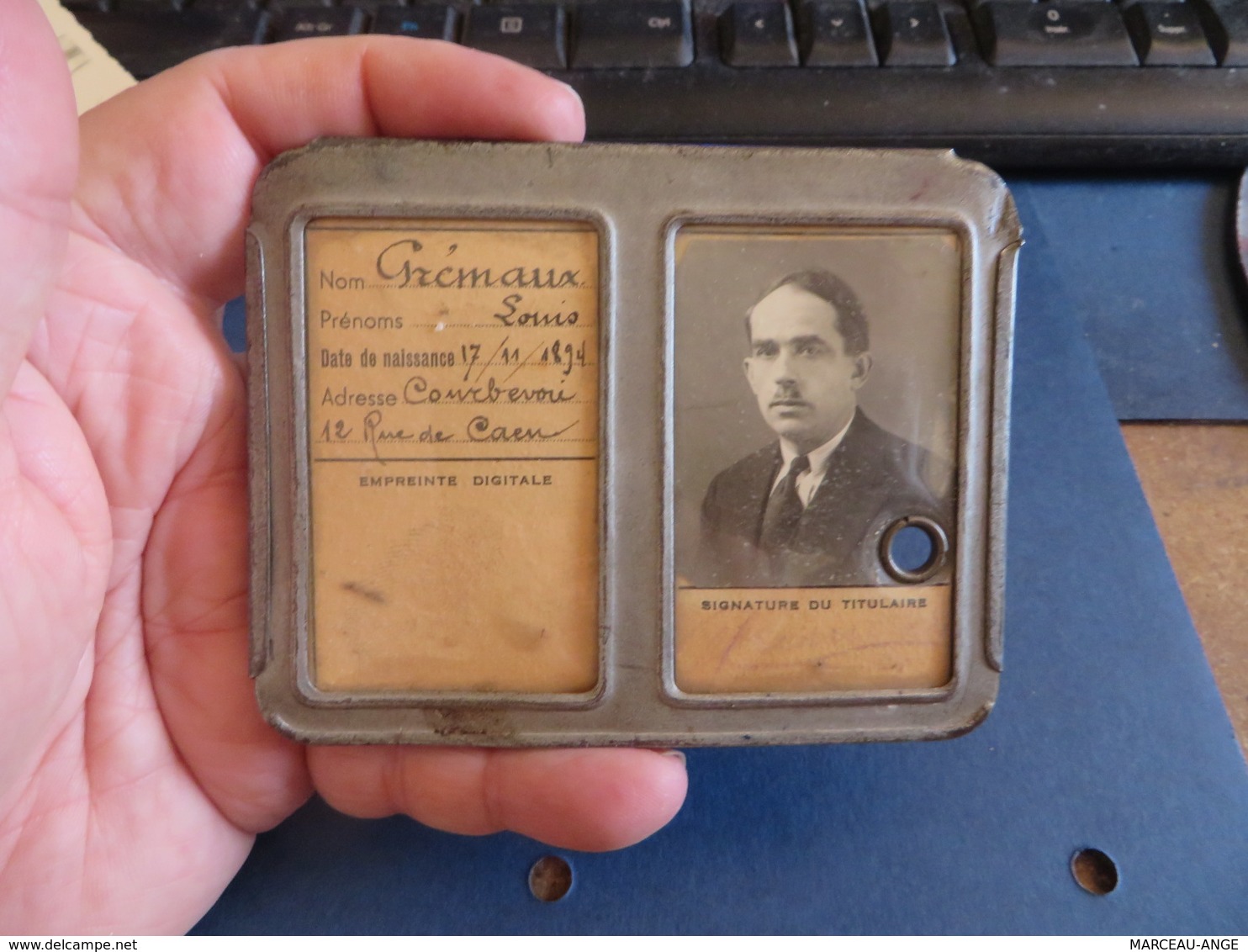 CARTE D'IDENTITE DE POINTAGE AVEC PHOTO ETS LANGLOIS ET JORNOD  à COURBEVOIE - Documents Historiques