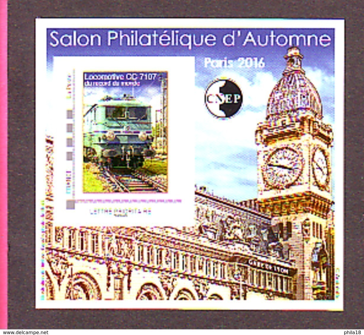 BLOC CNEP 2016 N° 73 ** SALON PHILATELIQUE AUTOMNE LOCOMOTIVE CC 7107 GARE  AVEC TP MONTIMBRAMOI - CNEP