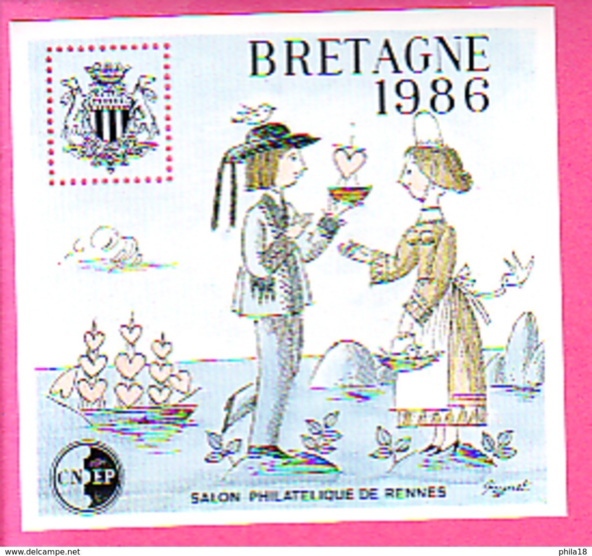 BLOC CNEP N° 7  SALON PHILATELIQUE DE RENNES BRETAGNE 1986 COSTUMES BRETON COEURS Cnep07 - CNEP