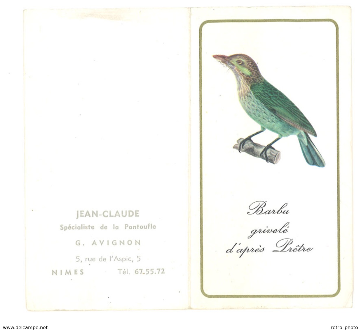 Calendrier Dépliant " Jean Claude ", Spécialiste De La Pantoufle, Avignon, 1969 ( Oiseau Barbu Grivelé ) - Petit Format : 1961-70