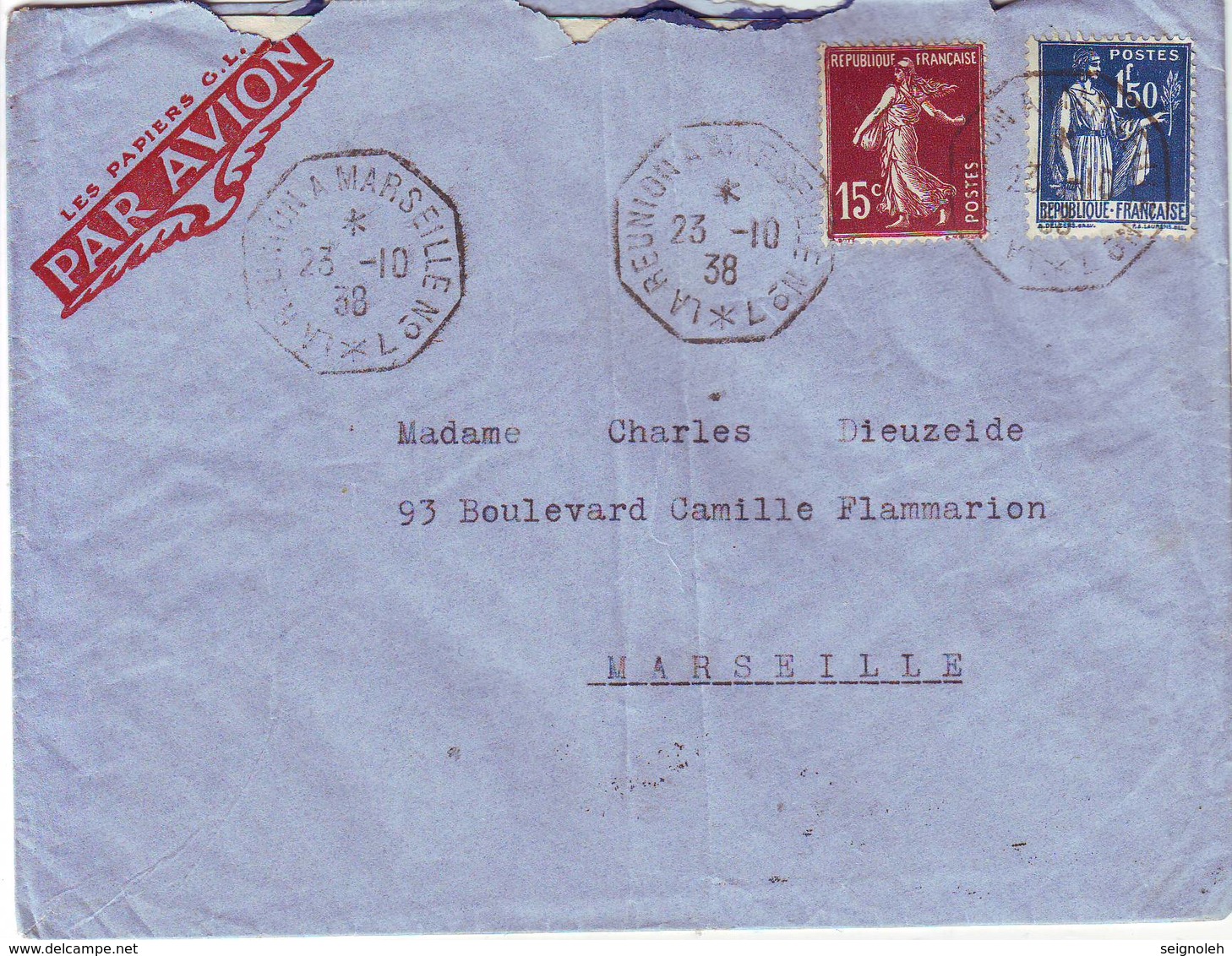 RARE Lettre " BATEAU AVION " La Reunion à Marseille Lettre ESCALE à Trouver Pour La France TEXTE 1938 Bateau METZINGER - 1921-1960: Periodo Moderno