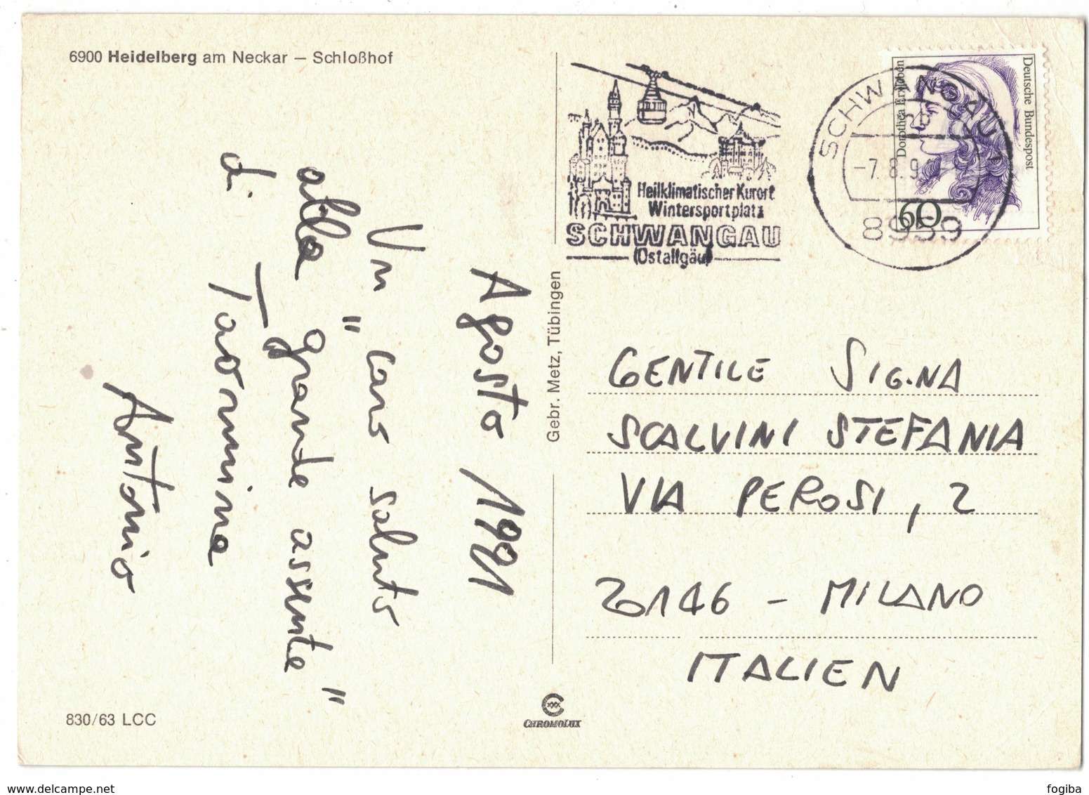 IB27   Germany 1991 Special Postmark  "Schwangau" - Telepherique, Cableway, Seilbahn - Altri (Terra)