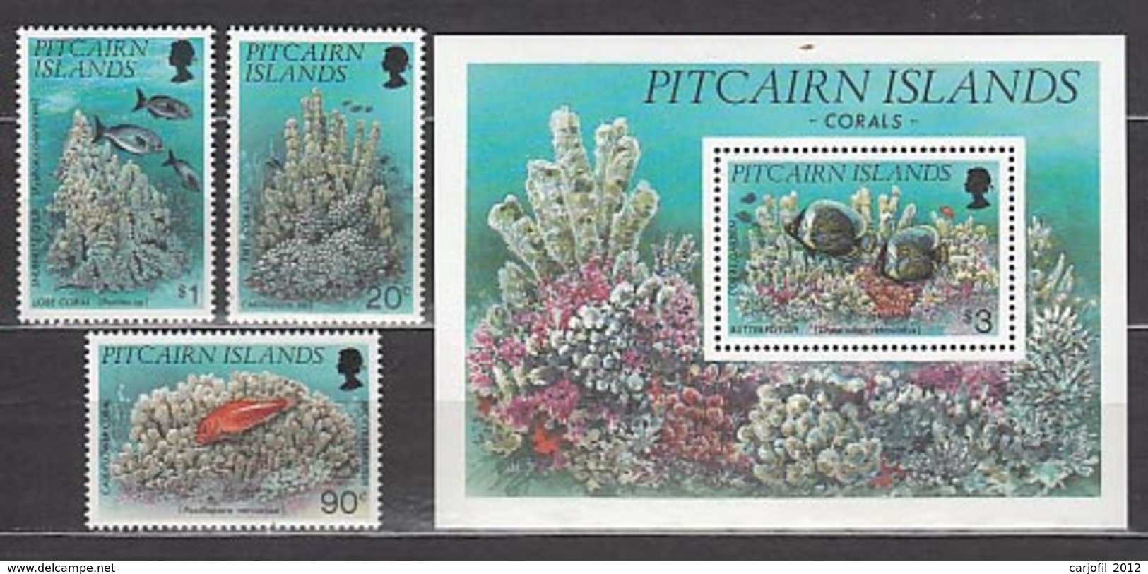 Pitcairn - Correo Yvert 425/7+H 11 ** Mnh Fauna Marina Corales Peces - Pitcairneilanden