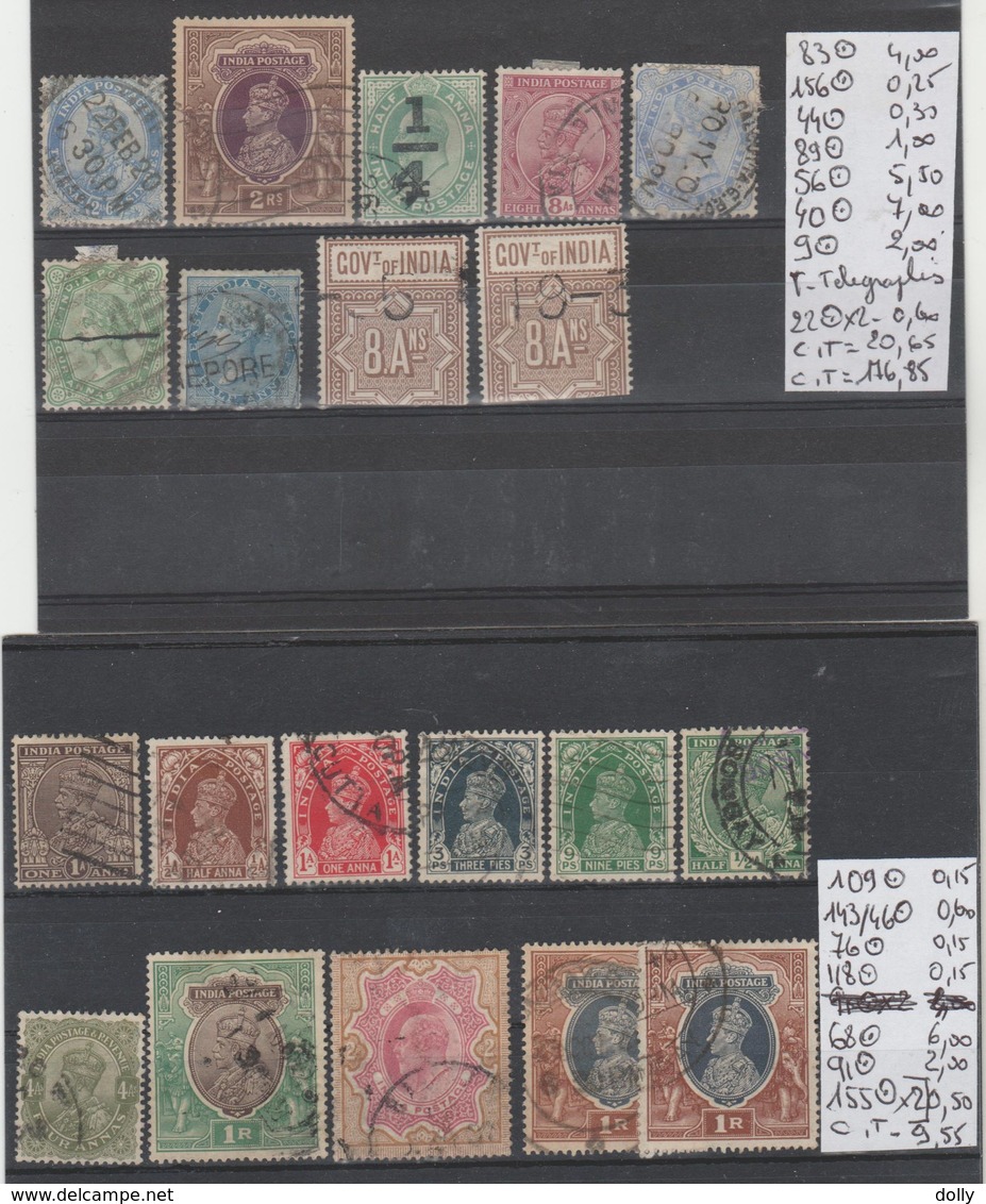 TIMBRES DES INDES ANGLAISE  NEUF **MNH /*/  OBLITEREES 1855-1927 +PA- Nr VOIR SUR PAPIER AVEC TIMBRES   COTE  404.65   €