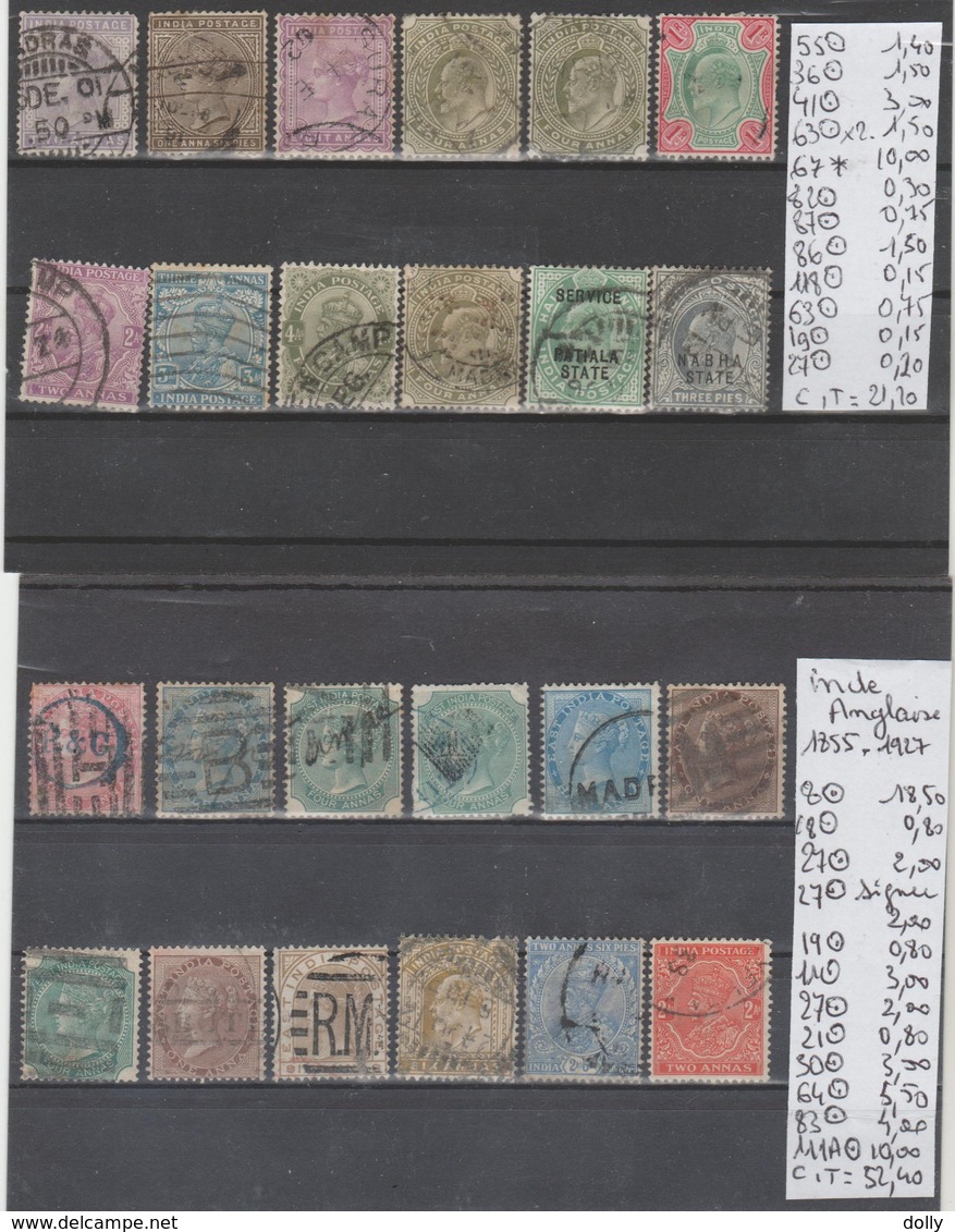 TIMBRES DES INDES ANGLAISE  NEUF **MNH /*/  OBLITEREES 1855-1927 +PA- Nr VOIR SUR PAPIER AVEC TIMBRES   COTE  404.65   €