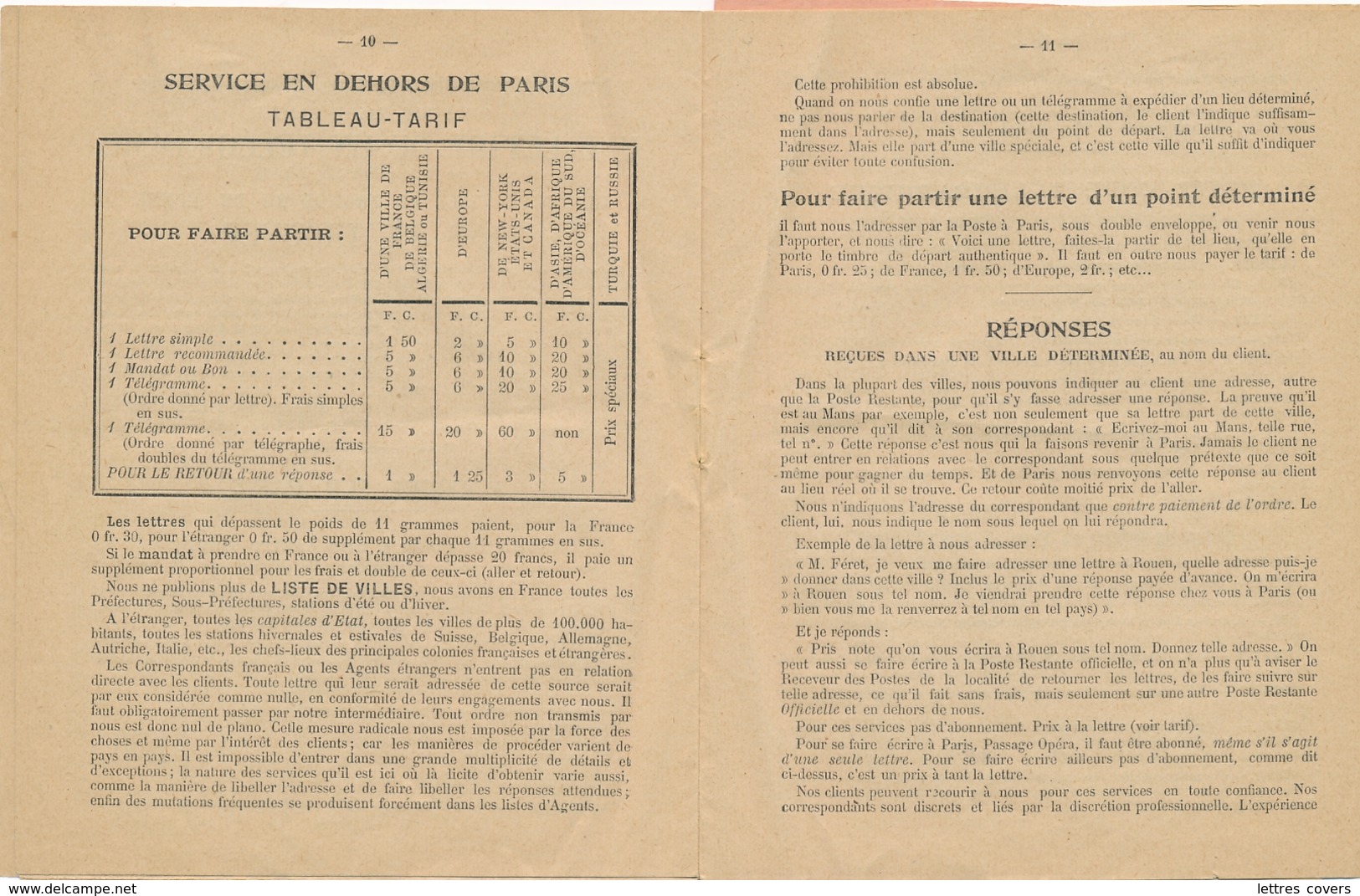 1900 Livret De 16 Pages POSTE RESTANTE PRIVÉE BUREAU D'ADRESSE - TARIFS - FERET PARIS - Poste