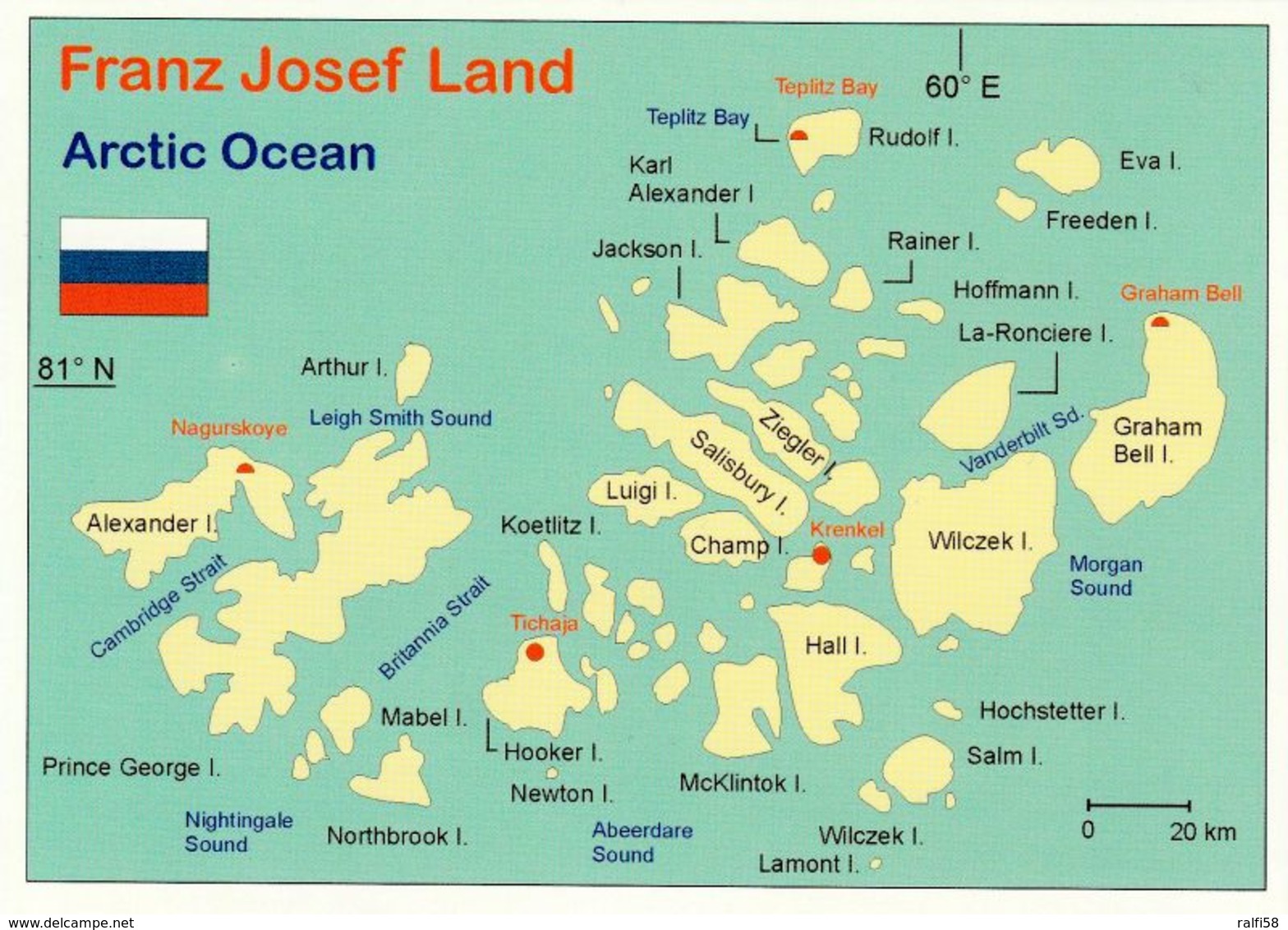 1 Map Of Franz Josef Land * 1 Landkarte Mit Der Russischen Inselgruppe Franz Josef Land - Liegt Im Arktischen Ozean * - Landkarten