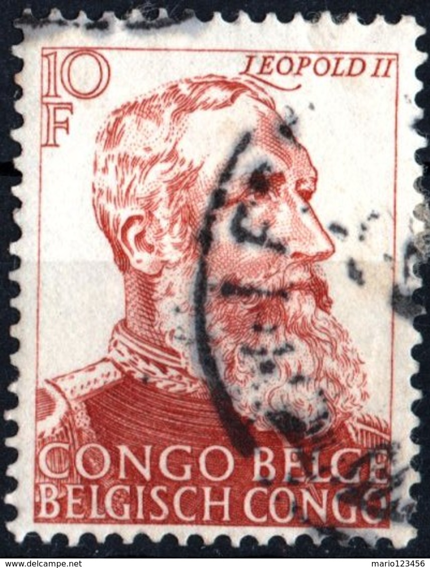 CONGO BELGA, BELGIAN CONGO, COLONIA BELGA, BELGIAN COLONY, LEOPOLDO II, 1947, 10 F., USATO  Mi: 262, Scott: 230, Yt: 276 - Usati