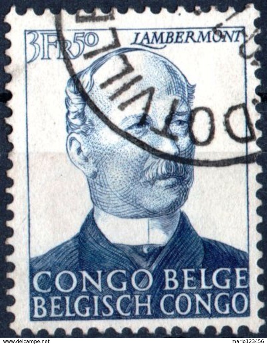 CONGO BELGA, BELGIAN CONGO, COLONIA BELGA, BELGIAN COLONY, LAMBERMONT, 1947, 3,50 F., USATO  Mi: 261, Scott:229, Yt: 275 - Usati