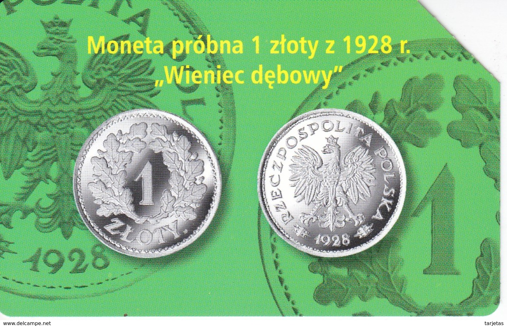 TARJETA DE POLONIA DE UNA MONEDA DE 1 ZLOTY (COIN)(pequeña Marca Central) - Sellos & Monedas