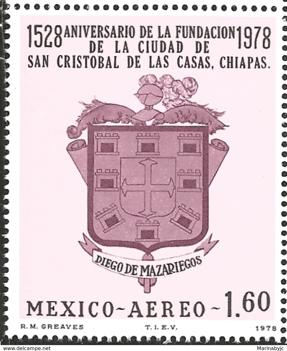 J) 1978 MEXICO, 400TH ANNIVERSARY OF THE FOUNDING OF SAN CRISTOBAL DE LAS CASAS, CHIAPAS, BY DIEGO DE MAZARIEGOS, ARMS O - Mexico