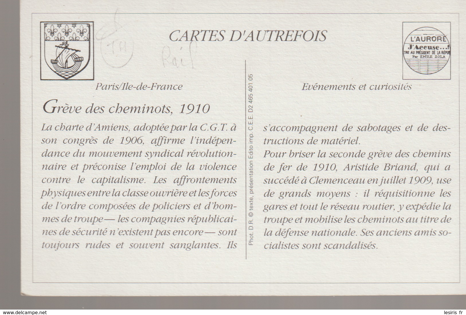 C. P. - GREVE DES CHEMINOTS - 1910 - REPRODUCTION - CARTES D'AUTREFOIS - D. R. - EVENEMENTS ET CURIOSITES - PARIS - ILE - Grèves