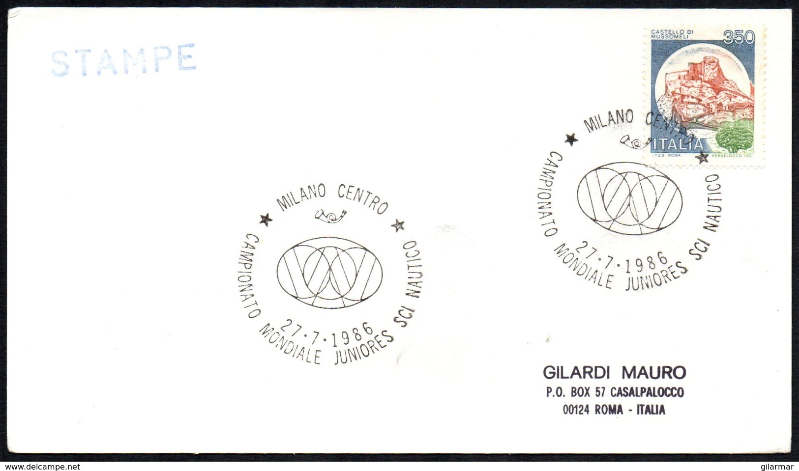 WATER SKIING - ITALIA MILANO 1986 - CAMPIONATO MONDIALE JUNIORES SCI NAUTICO - CARD - Wasserski