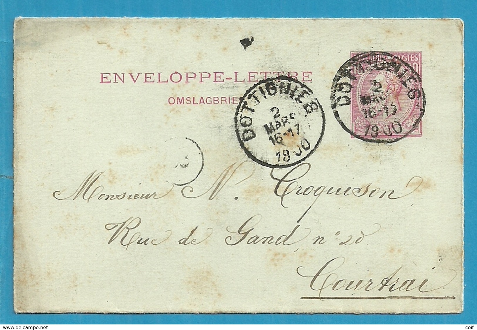 Enveloppe-lettre (omslagbrief) Met Stempel DOTTIGNIES - Enveloppes-lettres