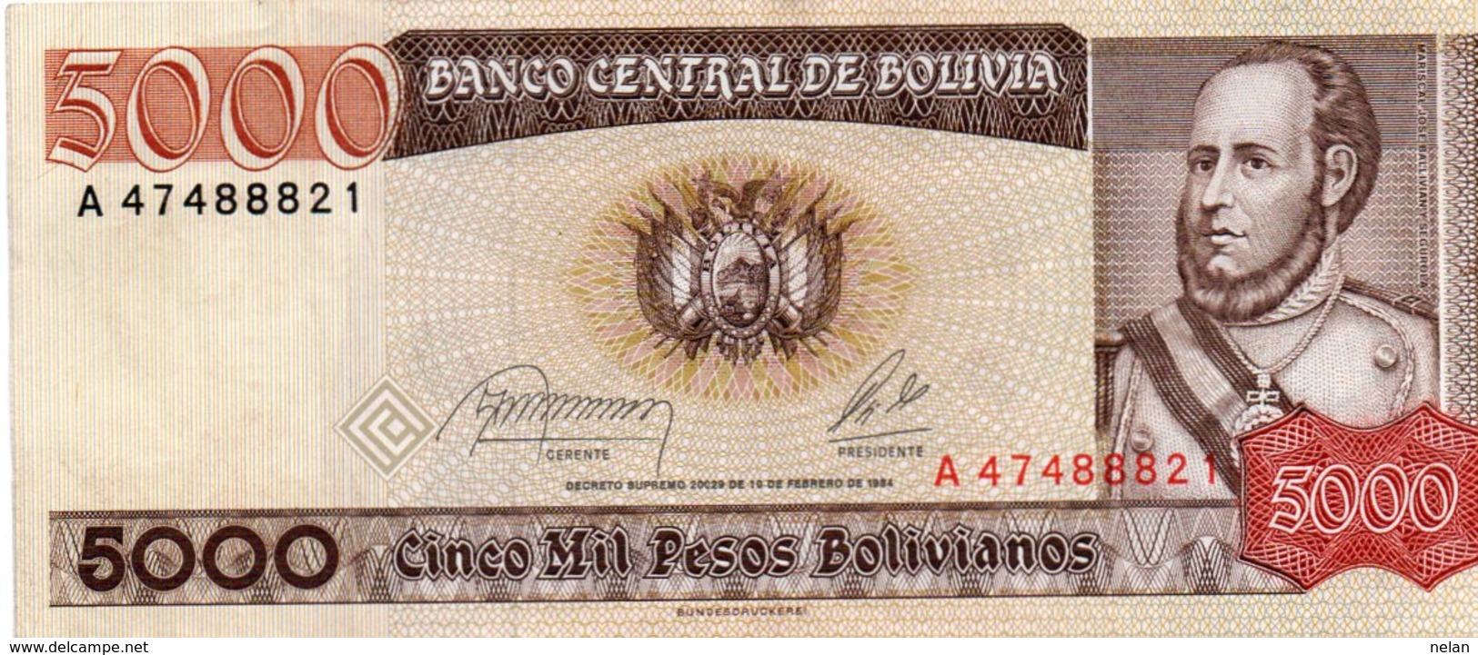 BOLIVIA 5000 PESOS BOLIVIANOS 1984   P-168a.2  XF-AUNC - Bolivia