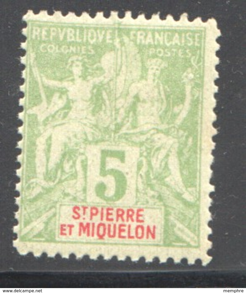 SPM Groupe 5 Cent Vert Jaune  Yv 72 *  Faux De Fournier - Unused Stamps