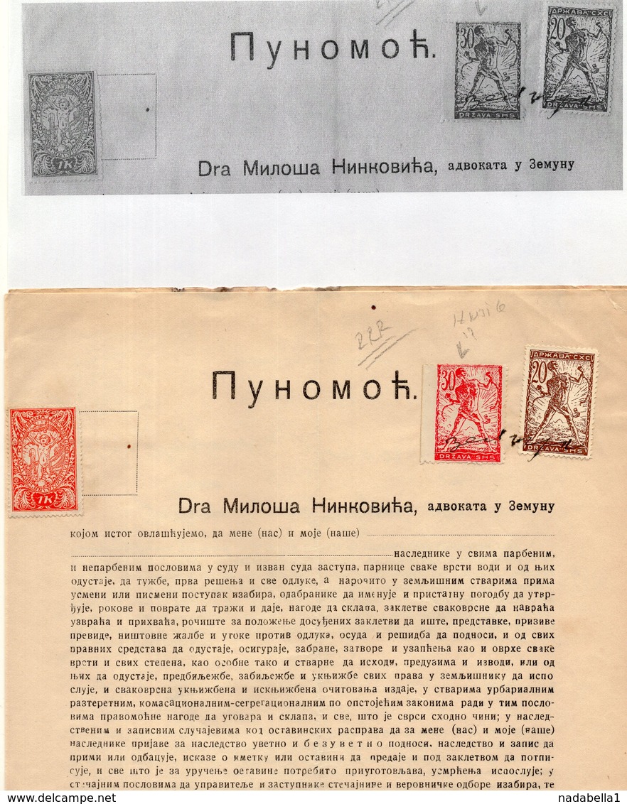 1920 KINGDOM OF SHS,ZEMUN,CHAIN BREAKERS,VERIGARI,ERROR ON 30 KRUNA STAMP,POSTAL STAMPS AS REVENUE - Cartas & Documentos