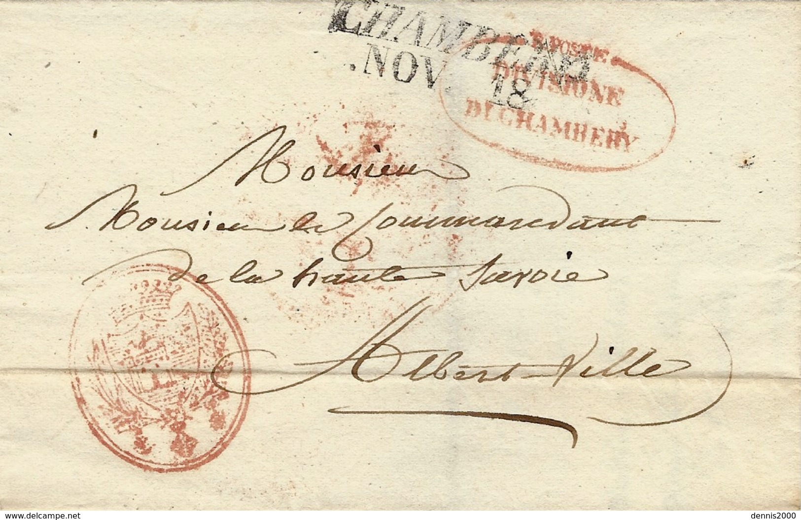 1836- Lettre De CHAMBERY /NOV. 18 + R.POSTE / Divisione / Di Chambery Rouge  Pour Albertville - 1801-1848: Précurseurs XIX