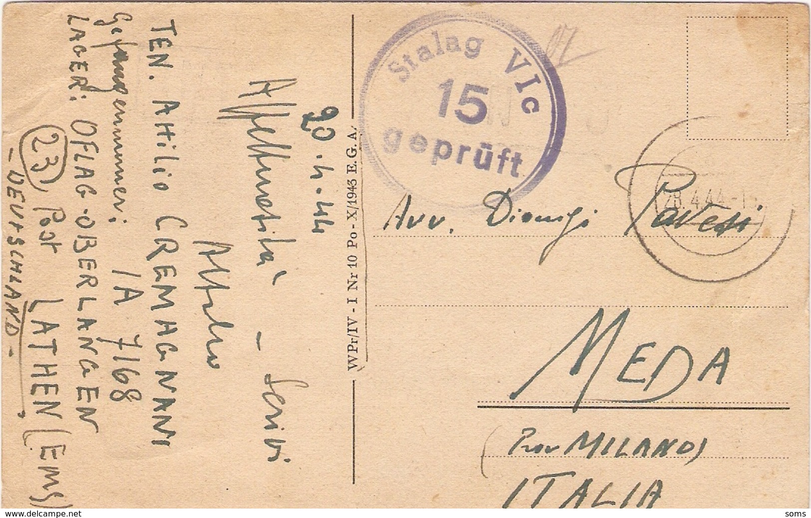 Cartolina WWII, Italia Non Si Salva Con Discussioni !, Prisonnier Italien Du Stalag VI-C, Oberlangen, Emsland, 1944 - Guerra 1939-45