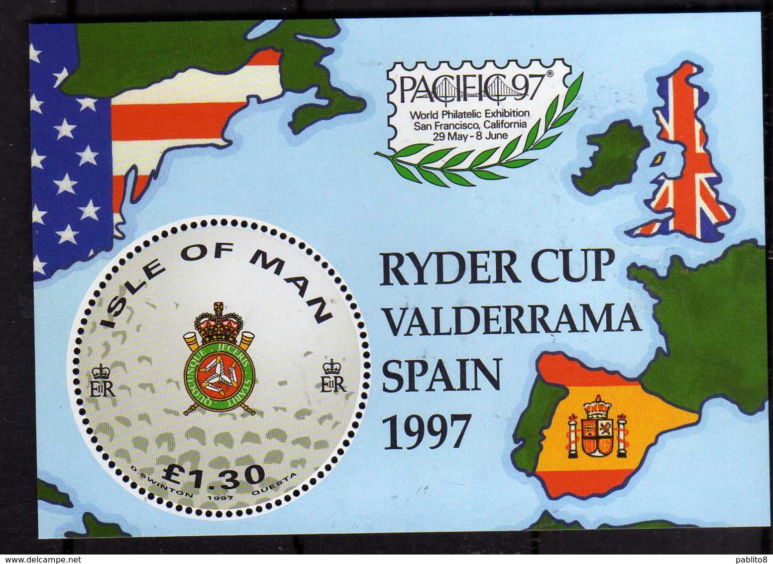 ISOLA DI MAN ISLE OF MAN 1997 RYDER CUP VALDERRAMA SPAIN SPAGNA BLOCK SHEET BLOCCO FOGLIETTO BLOC FEUILLET MNH - Isola Di Man