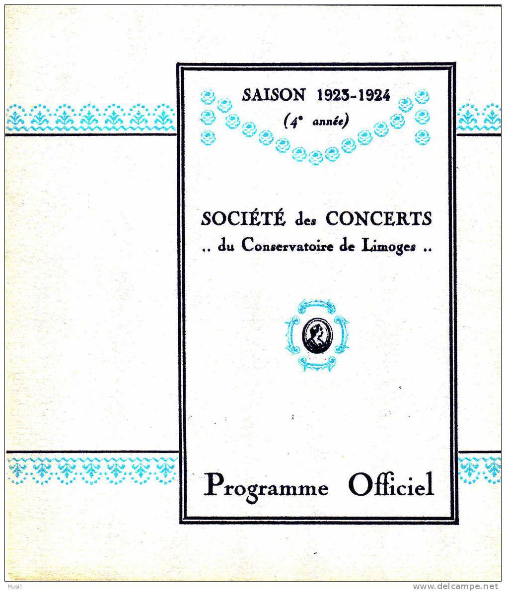 Programme De La Société Des Concerts Du Conservatoire De Limoges. Saison 1923-1924 - Programmes