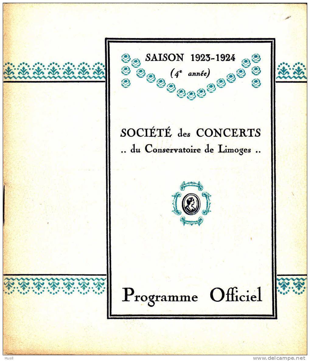 Programme De La Société Des Concerts Du Conservatoire De Limoges. Saison 1923-1924 - Programmes