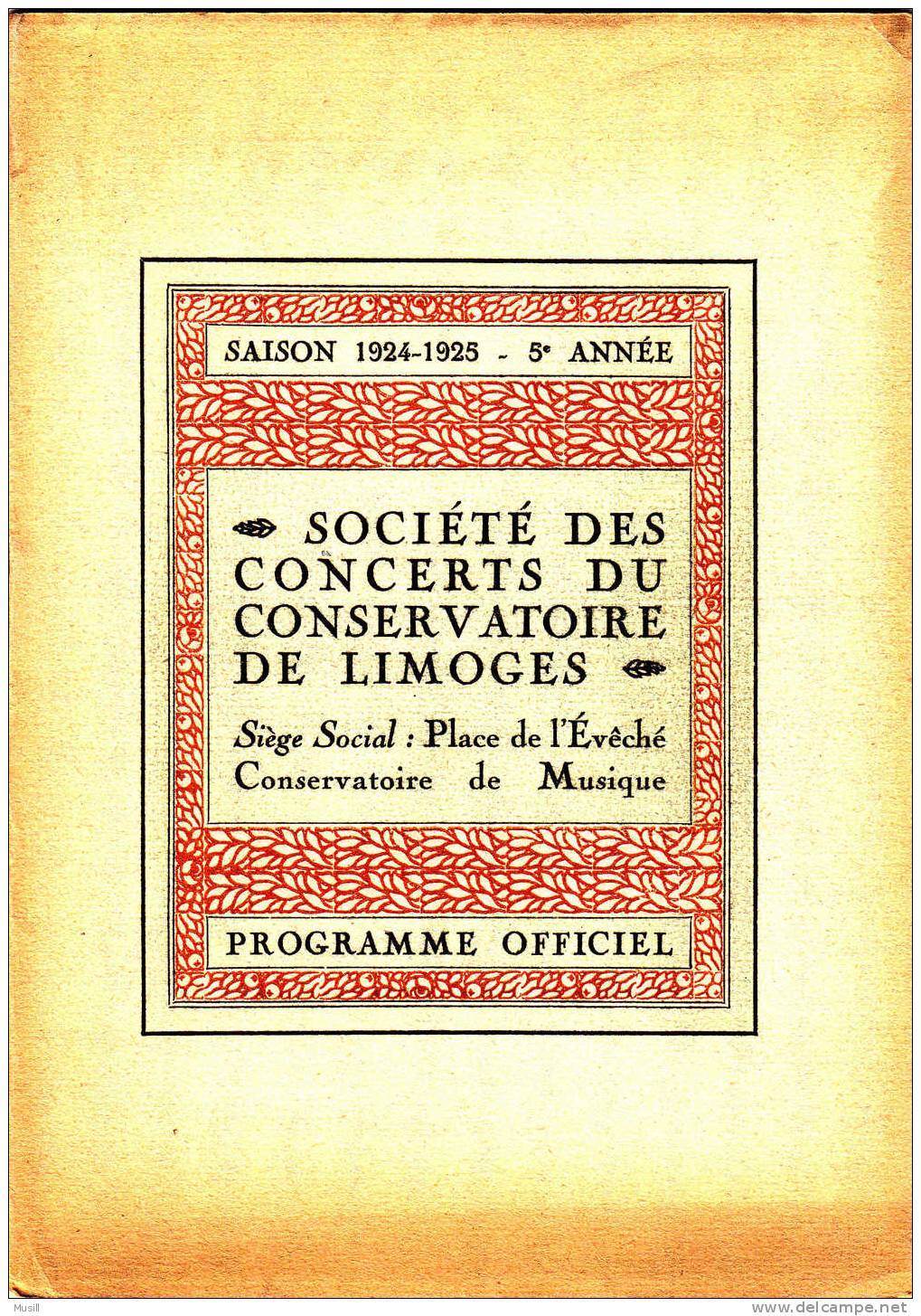 Programme De La Société Des Concerts Du Conservatoire De Limoges. Saison 1924-1925 - Programmes