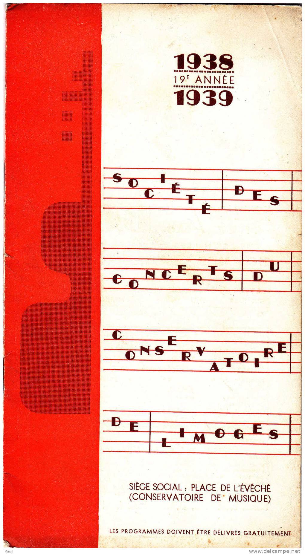 Programme De La Société Des Concerts Du Conservatoire De Limoges. Saison 1938-1939 - Programmes