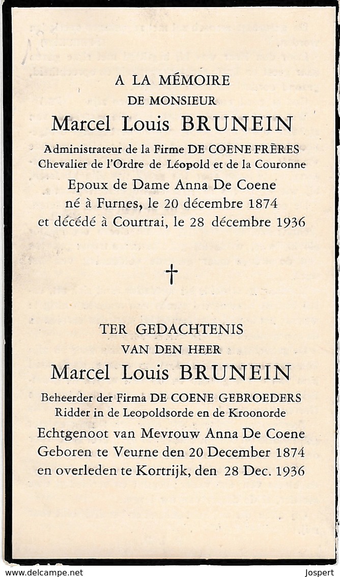 Veurne, Kortrijk, 1936, Marcel Brunein, De Coene - Images Religieuses