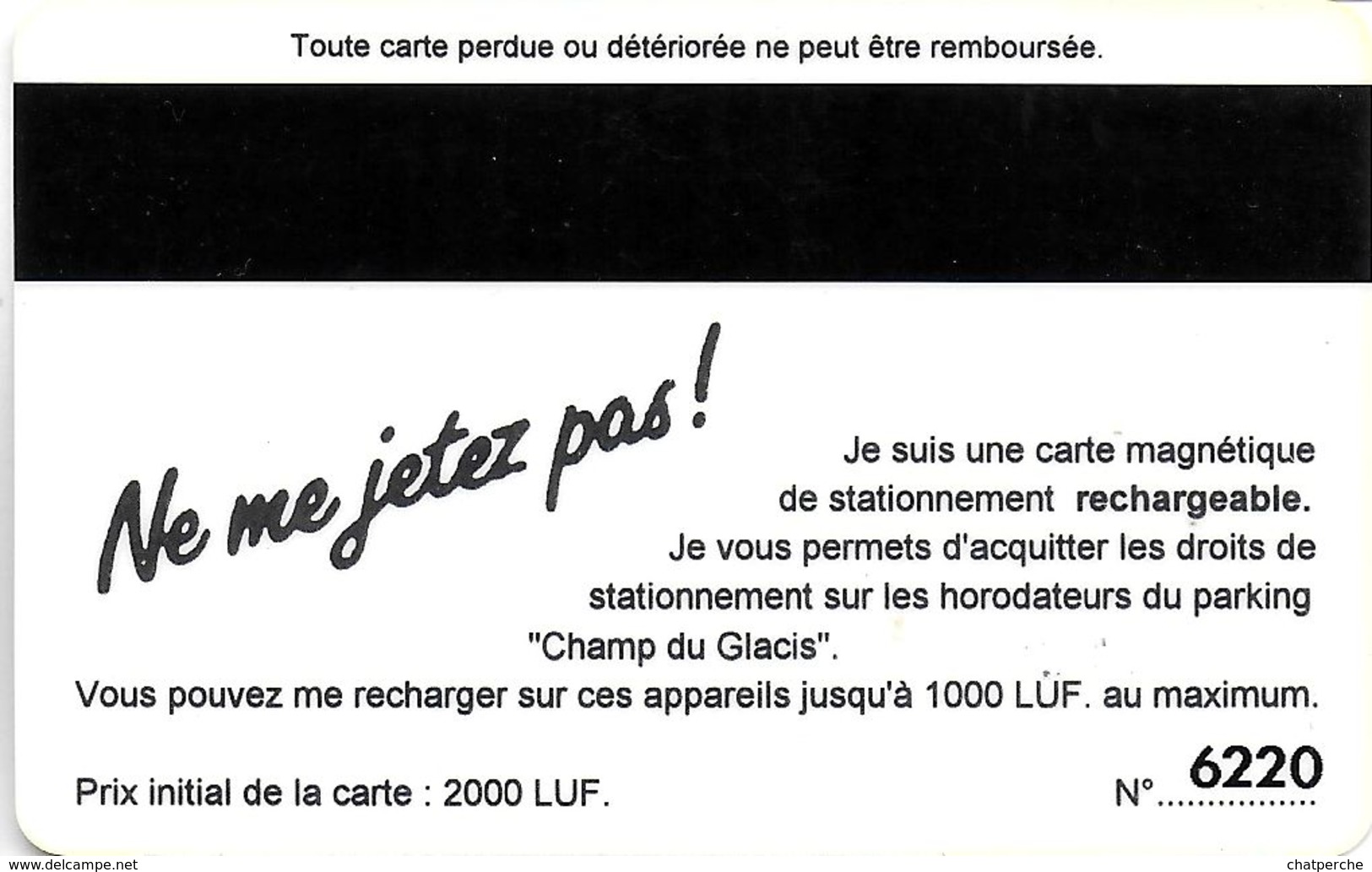 CARTE DE STATIONNEMENT PARKING CARD BANDE MAGNÉTIQUE LUXEMBOURG MUSÉE D'HISTOIRE DE LA VILLE  DE LUXEMBOURG - Scontrini Di Parcheggio