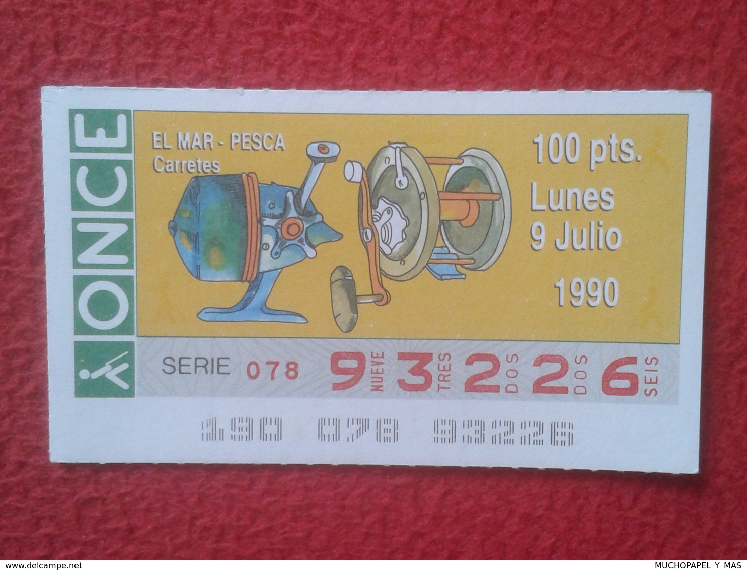 CUPÓN DE ONCE LOTTERY SPAIN LOTERÍA ESPAÑA EL MAR THE SEA LA MER 1990 DEPORTE SPORT CARRETES DE PESCA FISHING REEL REELS - Lottery Tickets