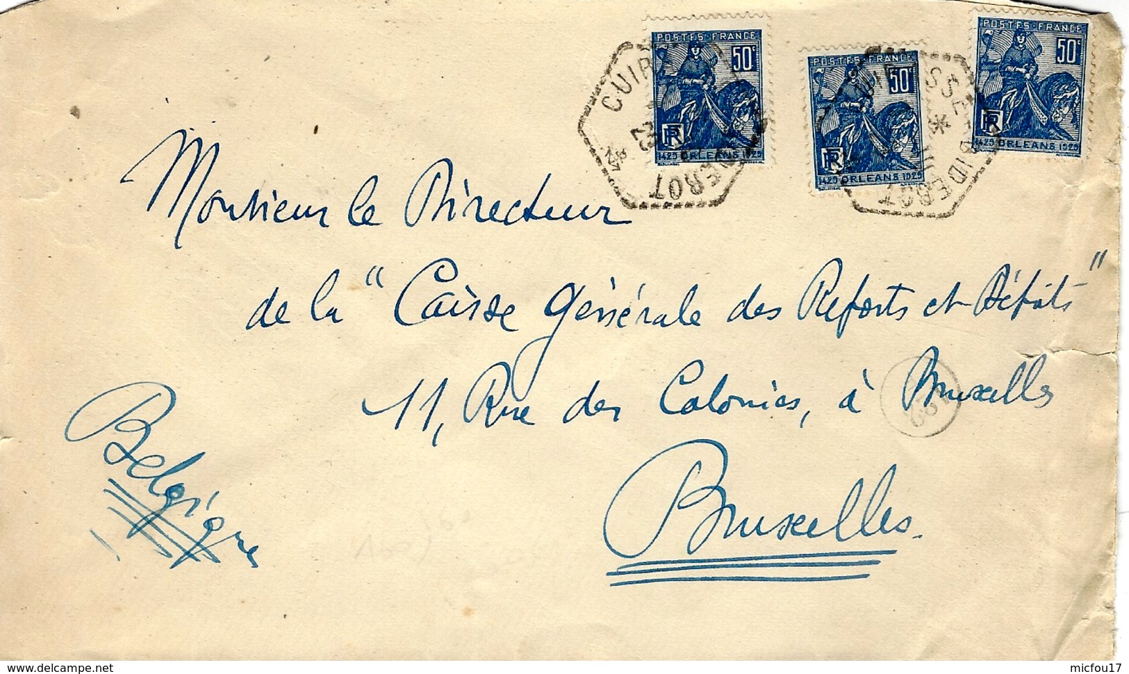 1929 - Env. En F.M. Agence Postale Cad Hexag. Pointillé " CUIRASSE-DIDEROT " - Posta Marittima