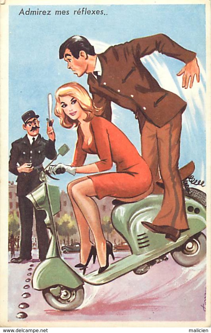 -themes Div.-ref-DD374- Illustrateurs - Illustrateur Louis Carriere -pinup  - Pin Up - Agent Police Et Scooter -scooters - Carrière, Louis