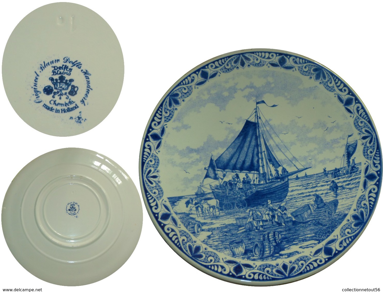 PRIX EN BAISSE ! SUPERBE GRANDE ASSIETTE FAIENCE DELFT VOILIER - Other & Unclassified