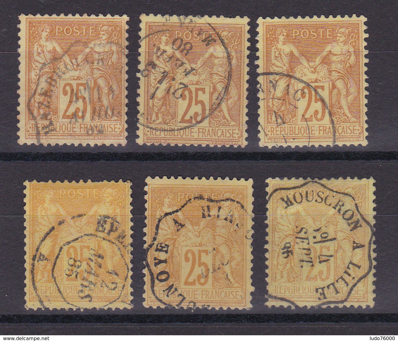 D106/  LOT SAGE N° 92  OBL COTE 30€ / 6 TIMBRES - 1876-1898 Sage (Type II)