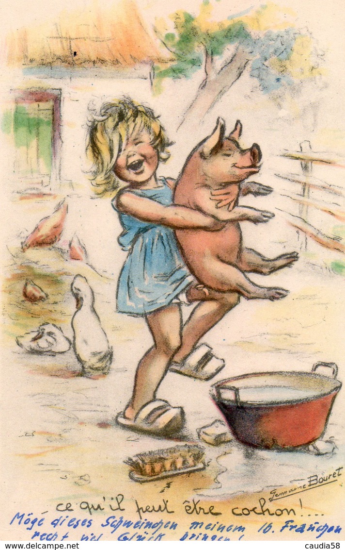 Germaine Bouret, Enfant Avec Cochon. - Bouret, Germaine