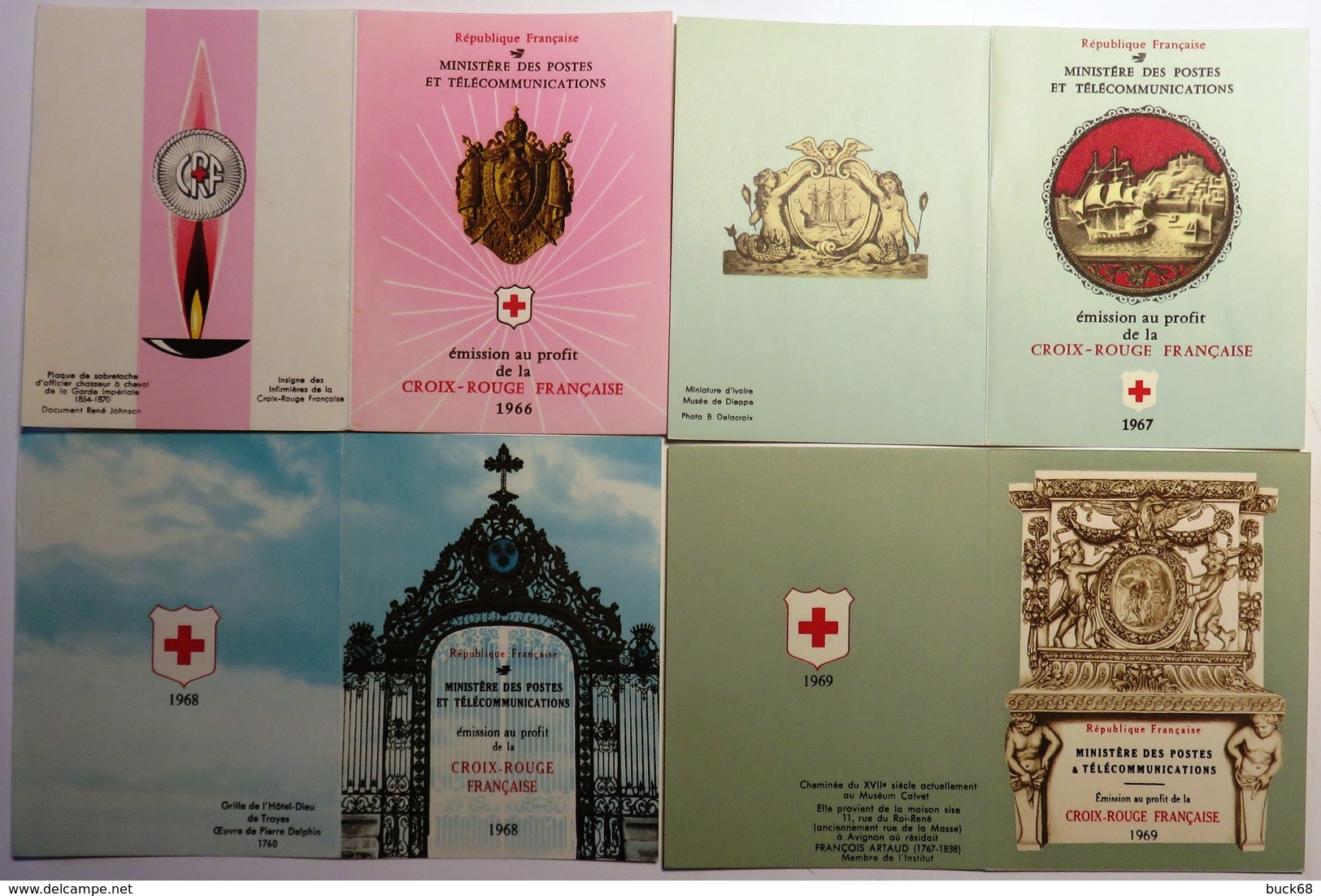 FRANCE Lot 4 Carnets Booklet Heftchen FDC Premier Jour Croix-Rouge 1966 à 1969 [GR] - 1960-1969