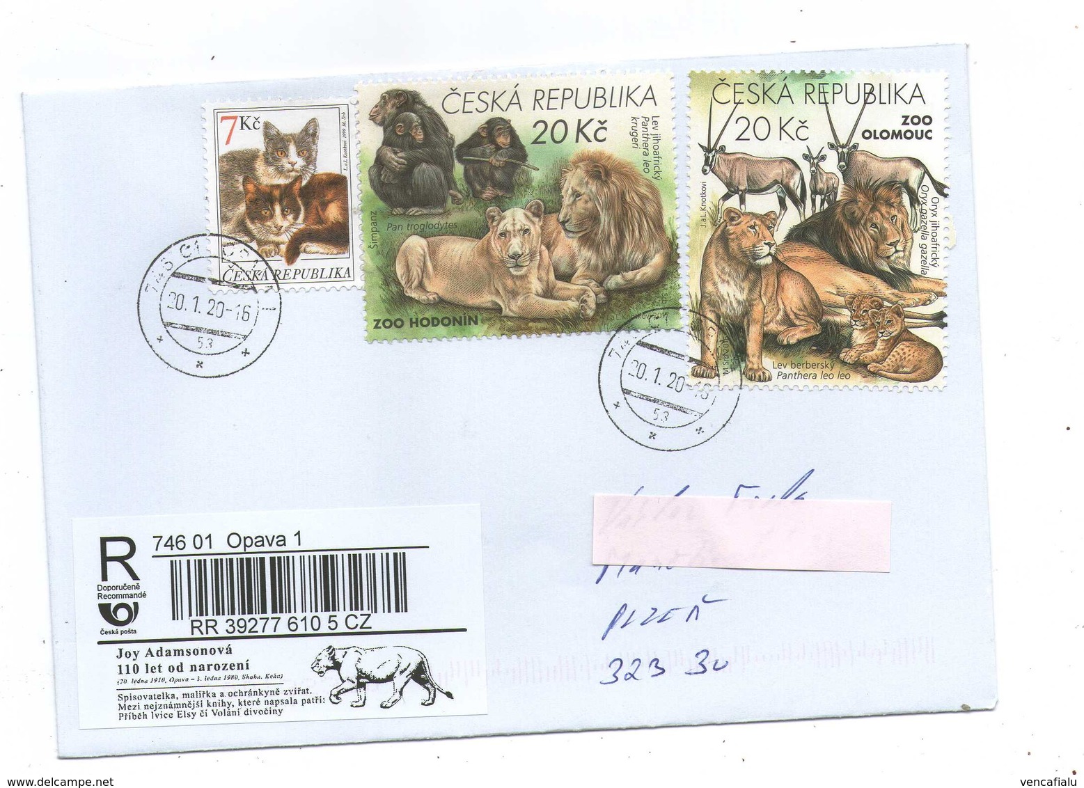 Czech Republic 2020 - Lions, Special Registered Label And Nice Stampsfrom S/S, Postage Used - Félins