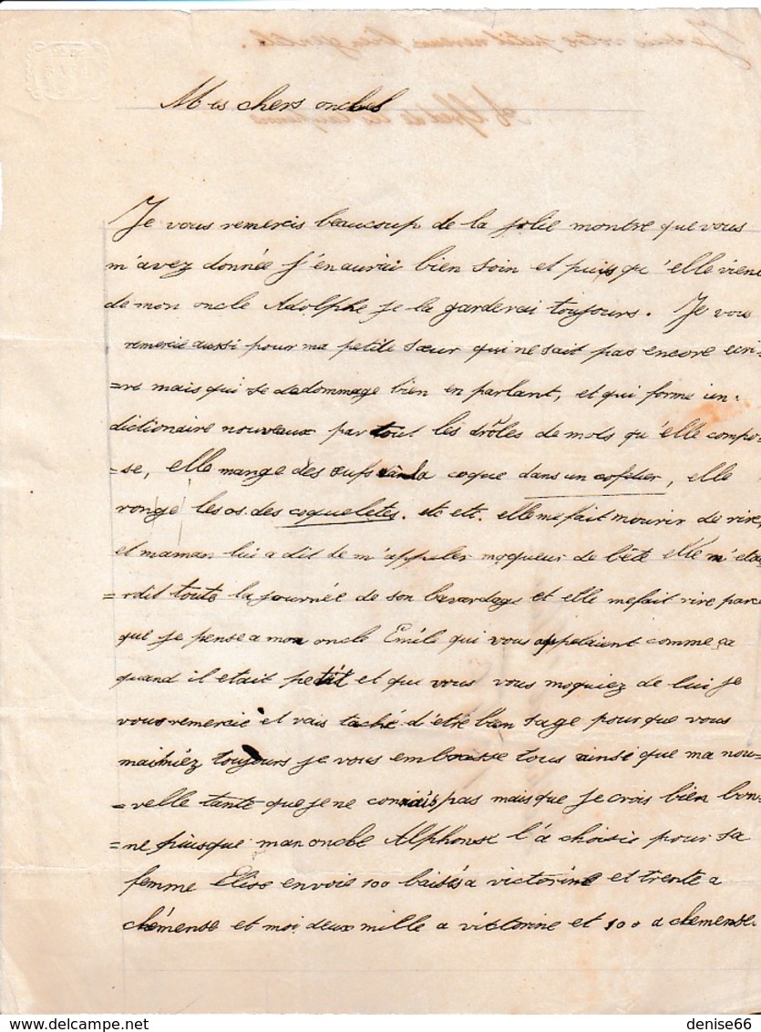 1840 - Alfred De LES CAUPENNE - Lettre D'enfant à Mes Chers Oncles - - Historische Dokumente