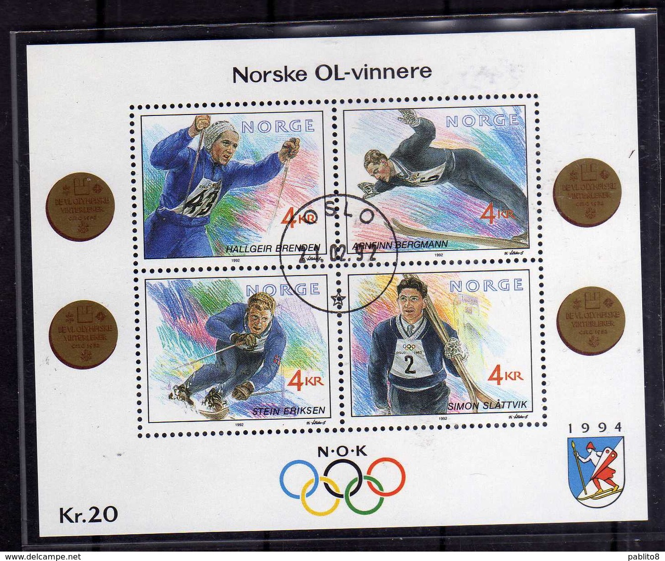 NORWAY NORGE NORVEGIA NORVEGE 1992 NORWEGIAN OLYMPIC WINNERS BLOCCO FOGLIETTO BLOCK SHEET FIRST DAY CANCEL FDC - Blocchi & Foglietti