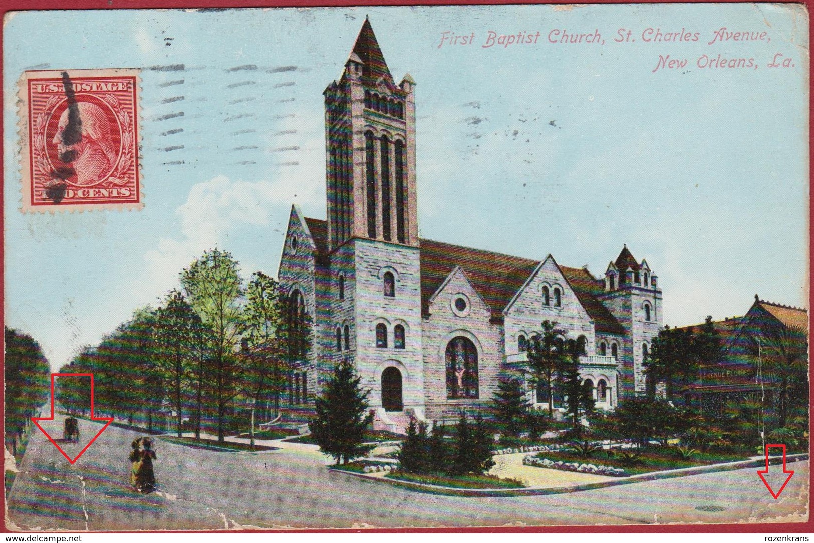 Louisiana New Orleans First Baptist Church St. Saint Charles Old Postcard United States (damaged) - New Orleans