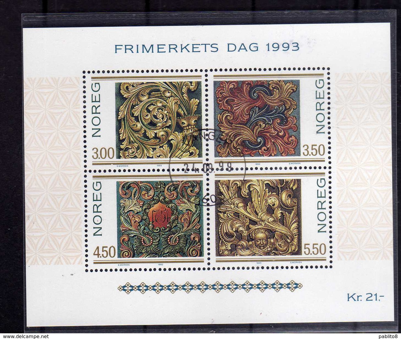 NORWAY NORGE NORVEGIA NORVEGE 1993 STAMP DAY BLOCCO FOGLIETTO BLOCK SHEET FIRST DAY CANCEL FDC - Hojas Bloque