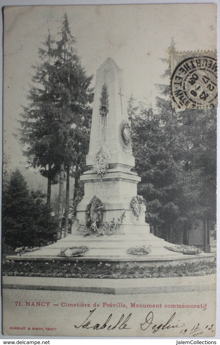 NANCY Cimetière De Préville Monument Commémoratif - Nancy