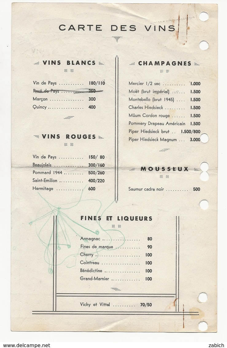 FRANCE MENU RESTAURANT DU CIRCUIT DES 24 HEURES DU MANS 25 JUIN 1950 - Altri & Non Classificati