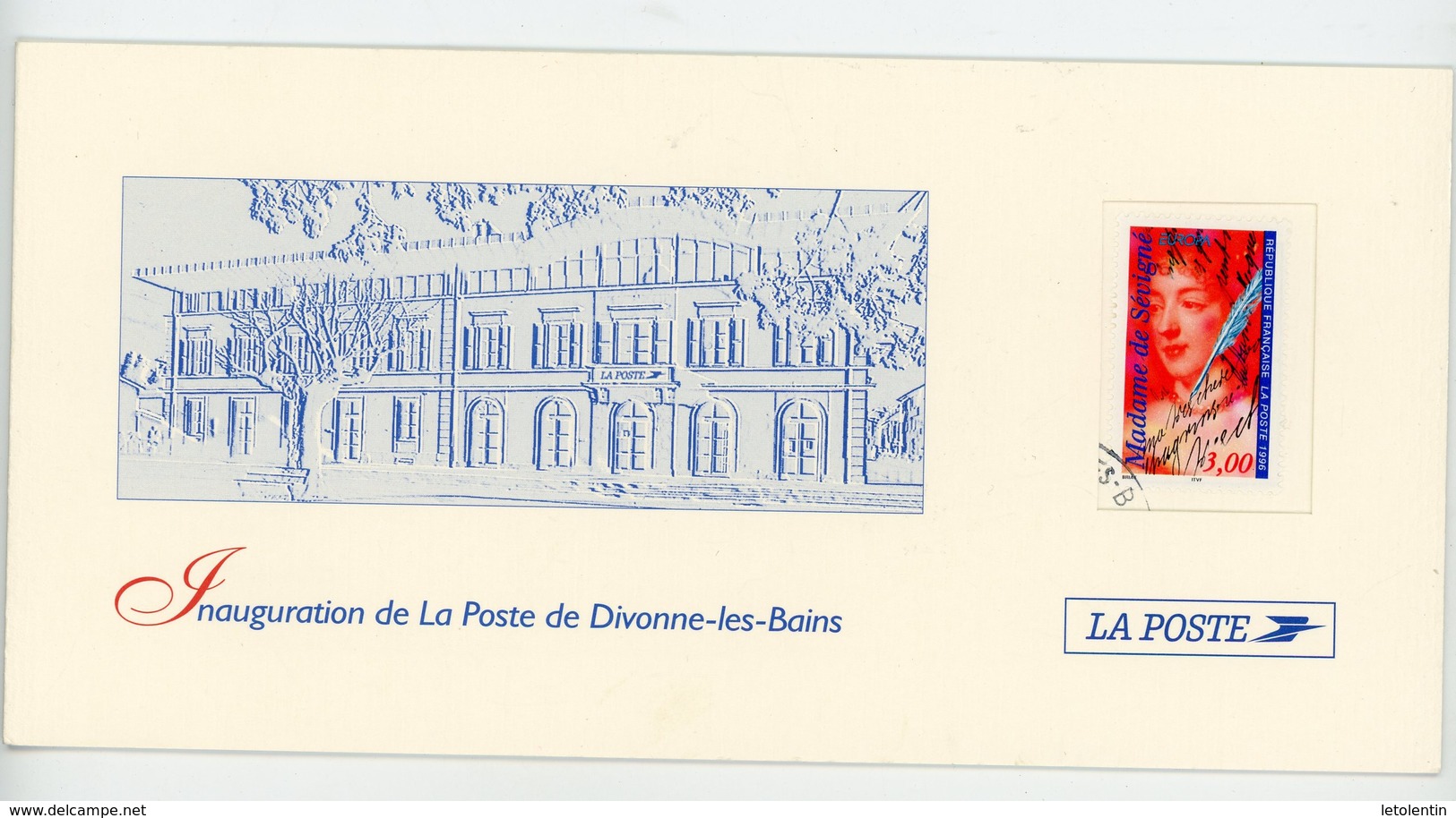 FRANCE - Mme DE SÉVIGNÉ -  N° Yt 3000A SUR CARTE POUR L'INAUGURATION DE LA POSTE DE DIVONNE-LES-BAINS DU 18/5/1996 - Lettres & Documents