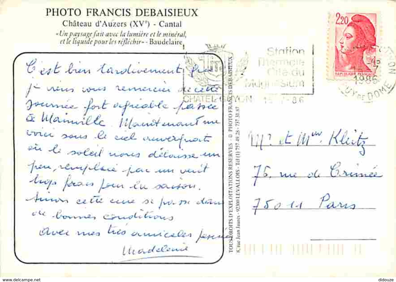 15 - Auzers - Le Château - Flamme Postale - Voir Scans Recto-Verso - Autres & Non Classés