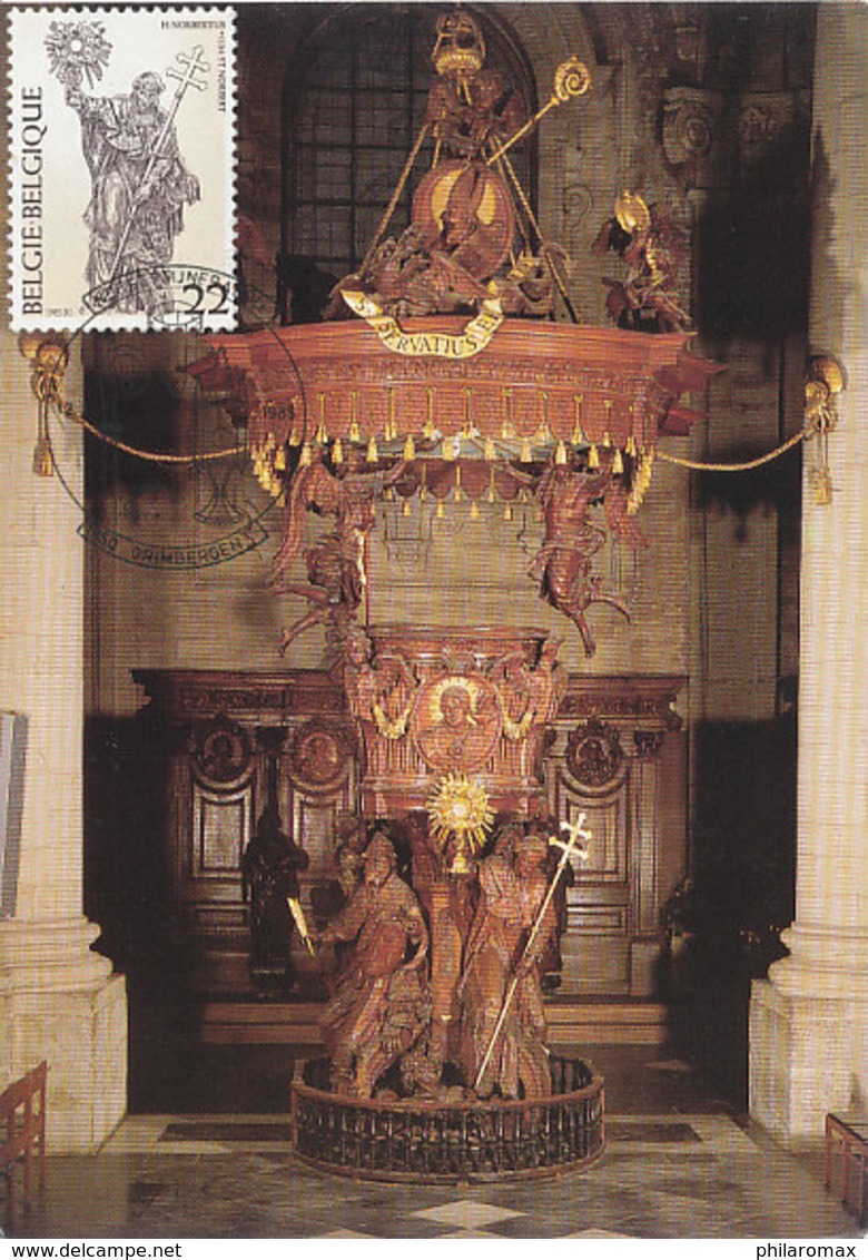 D38792 CARTE MAXIMUM CARD 1985 BELGIUM - WOODEN SCULPTURE ST. NORBERT - GRIMBERGEN CP ORIGINAL - Beeldhouwkunst