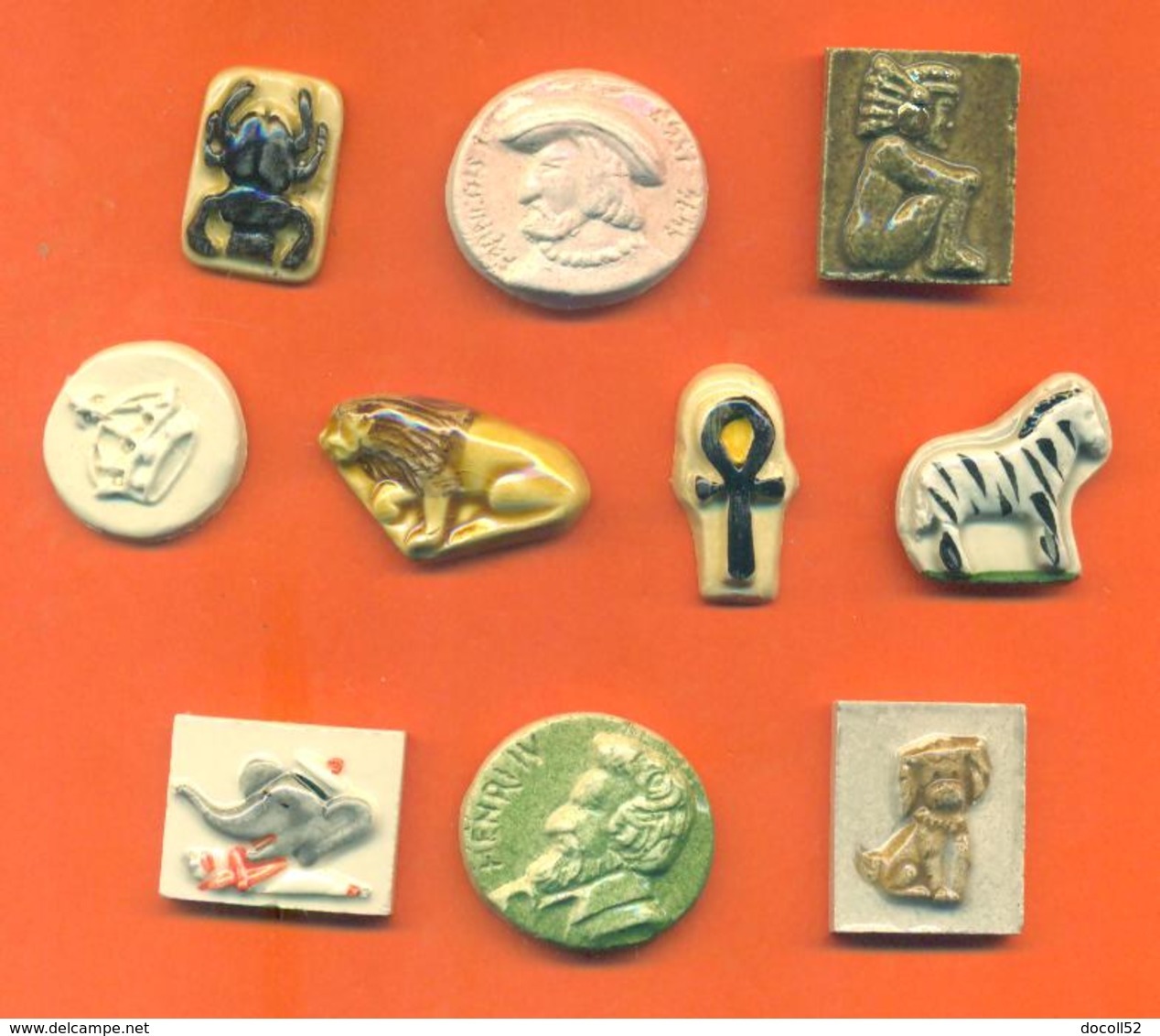 Lot De 10 Feves Faience Dautrey Diverses - Rois - Egypte - Babar - Maya - Lion - Zèbre .... - Anciennes